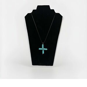 Beaded Cross Pendant Handmade Blue Beads Religious Jewelry